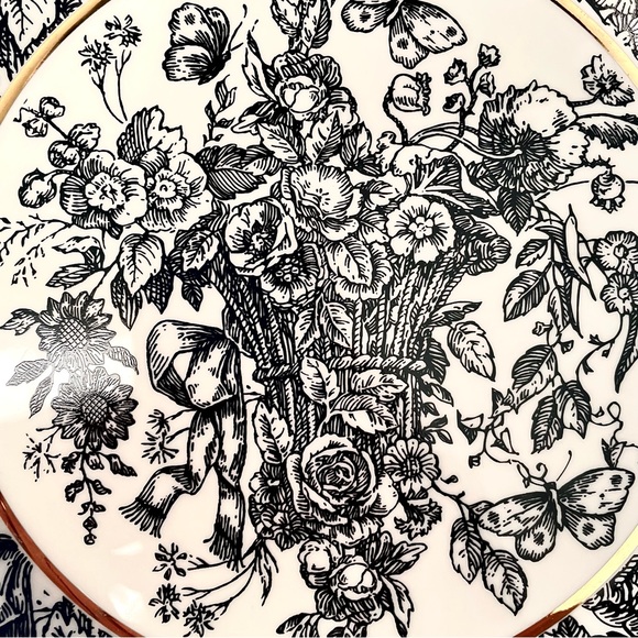 Mud Pie Black, Cream and Gold Trimmed Dessert Plates - Set of 2 - Picture 2 of 6